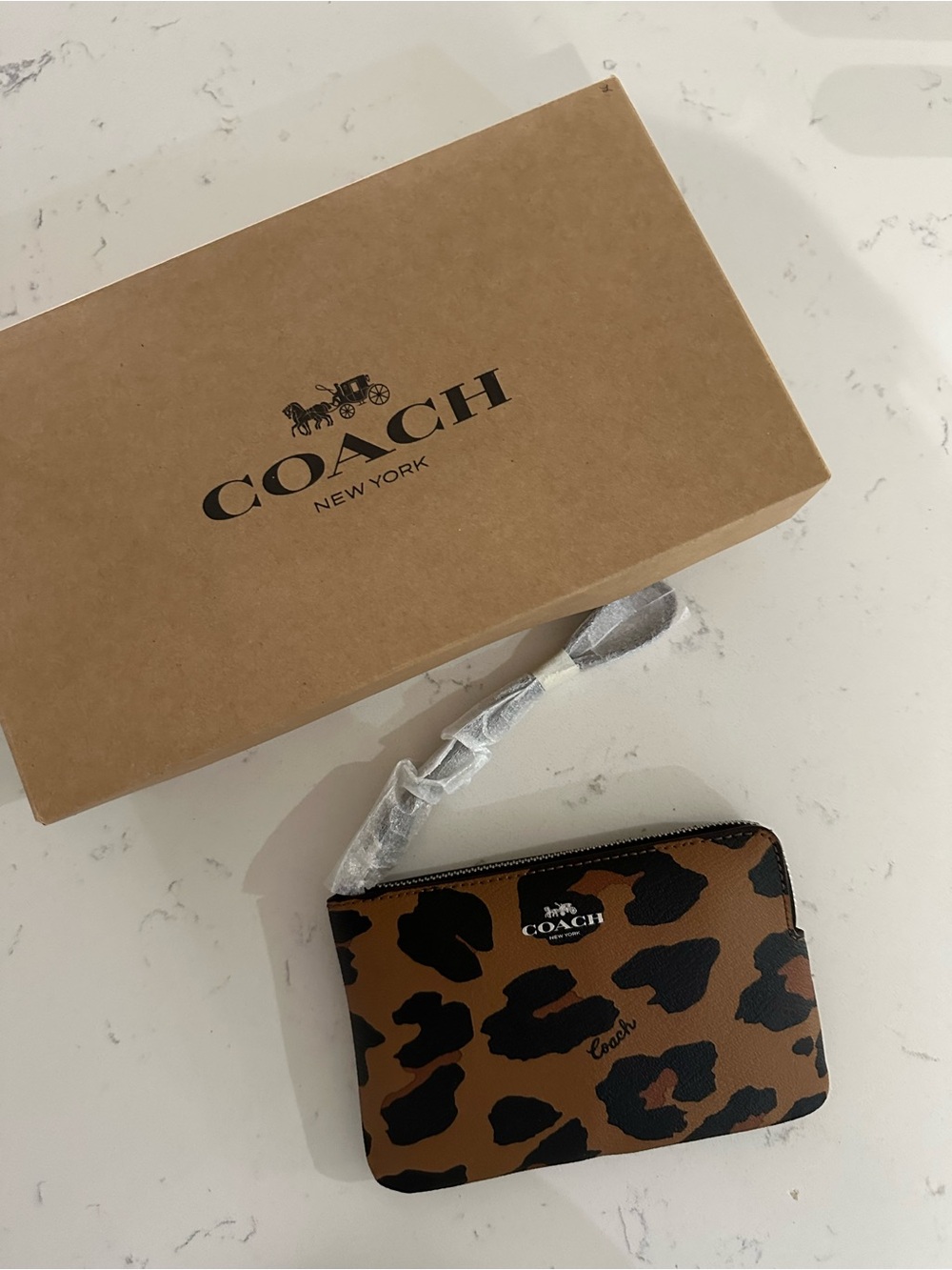 Coach Leopard Print Zip Card Case - Brown & Black